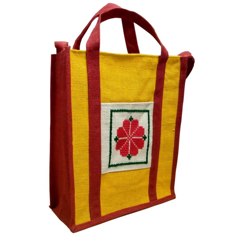 Jute Promotional Bag Jute Bag Hand Embroidered Blue Yellow Karujog