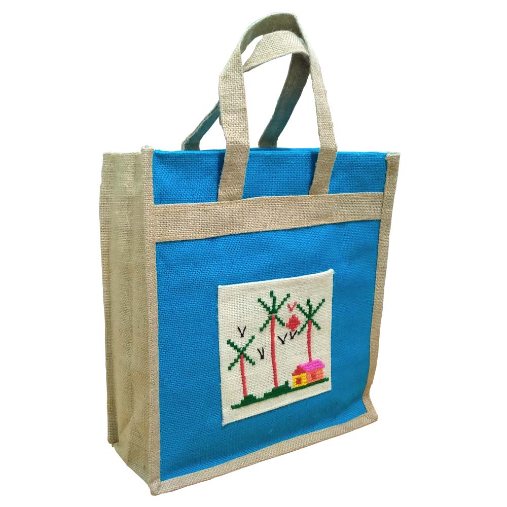 Jute Bag Price in BD, Lunch Bag | Jute Shopping Bag Blue | Karujog