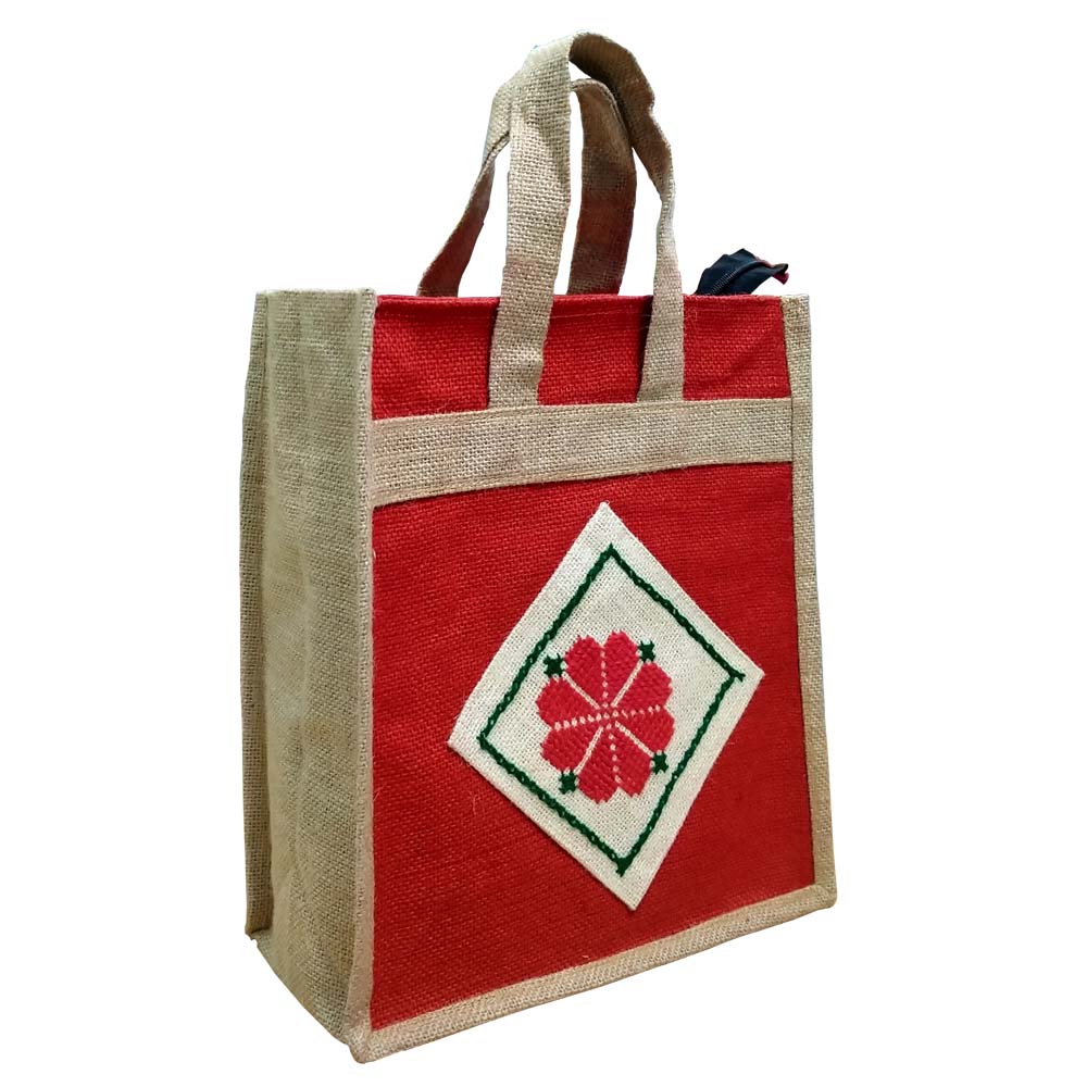 Jute Bag Price Jute Shopping Bag Hand Embroidered Red Karujog