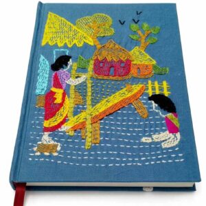Dheki Motif Nakshi Hand Embroidered Blue Fabric Diary Notebook - Birthday Gift for Wife by Karujog