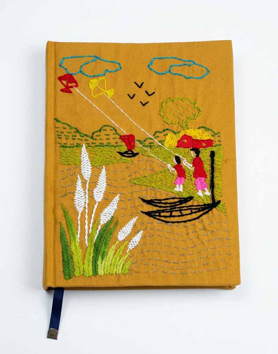Handcrafted Yellow Fabric Cover Notebook with Kashful Embroidery - Buy Notebooks Online bd at Karujog