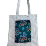 Handcrafted White Canvas Cotton Tote Bag with Floral Nakshi Patch - Cotton On Tote Bag by Karujog