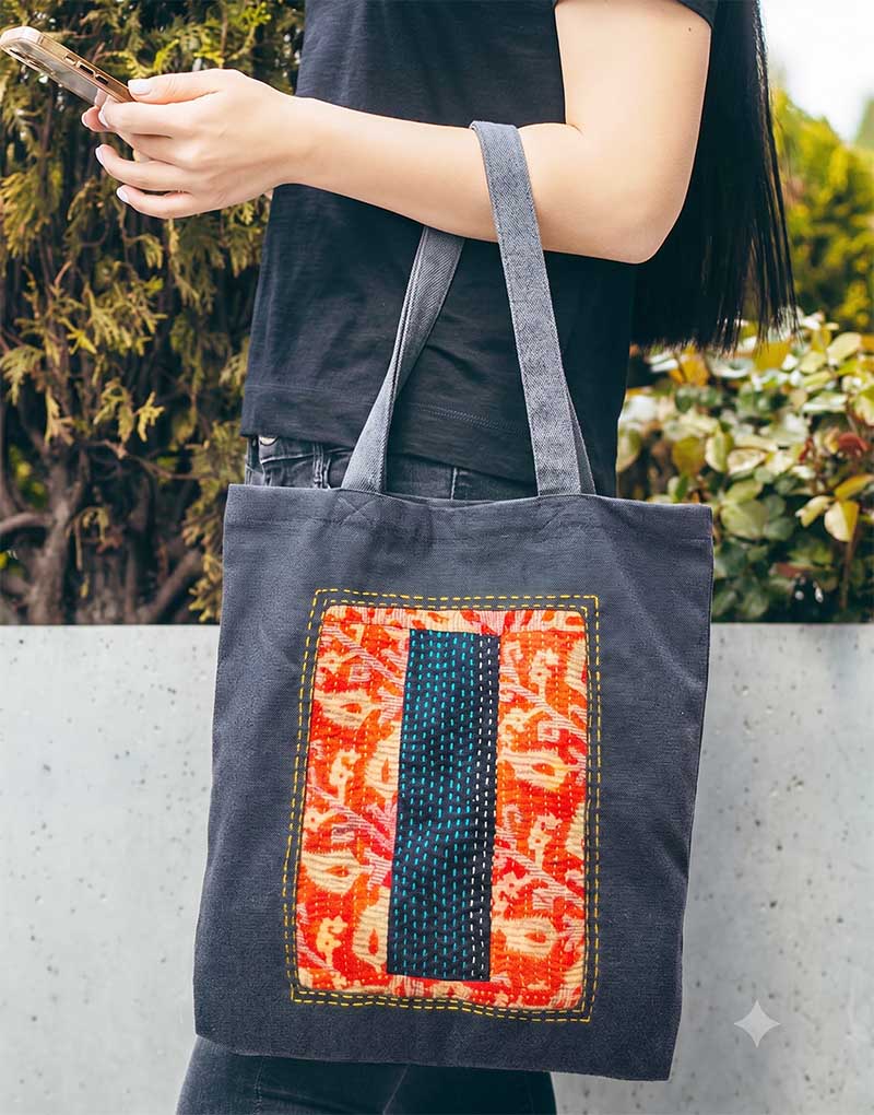 Handcrafted cotton canvas tote bags in bangladesh by Karujog with Nakshi embroidery