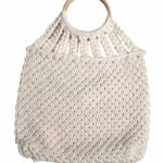Handmade Off-White Cotton Macrame Ladies Bag with Cane Handle by Karujog