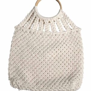 Handmade Off-White Cotton Macrame Ladies Bag with Cane Handle by Karujog